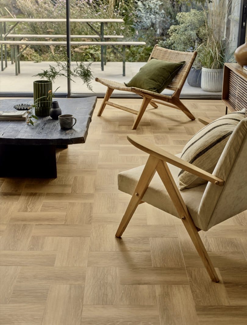 Amtico Form basket-weave parquet in a garden room