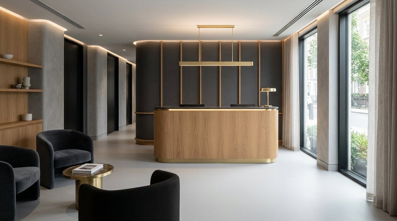 Seamless vinyl flooring in a calm healthcare reception