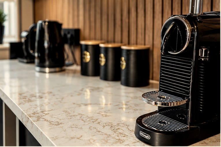 Fresh coffee at the LK Flooring showroom bar
